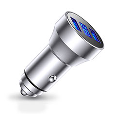 3.4A Car Charger Adapter Dual USB Twin Port Cigarette Lighter USB Charger Universal Fast Charging K06 for Oppo Reno10 Pro+ Plus 5G Silver