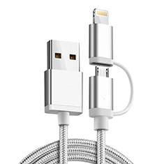 Charger Lightning USB Data Cable Charging Cord and Android Micro USB C01 for Apple iPad 4 Silver