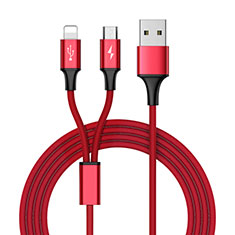 Charger Lightning USB Data Cable Charging Cord and Android Micro USB ML05 for Oppo A73 5G Red