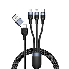 Charger Lightning USB Data Cable Charging Cord and Android Micro USB Type-C 100W H02 for Vivo V20 Pro 5G Black