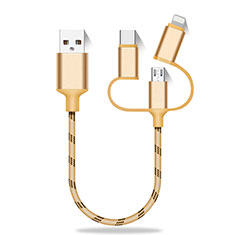 Charger Lightning USB Data Cable Charging Cord and Android Micro USB Type-C 25cm S01 for Oppo Find N2 Flip 5G Gold