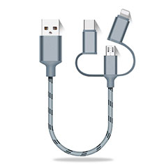 Charger Lightning USB Data Cable Charging Cord and Android Micro USB Type-C 25cm S01 for Apple MacBook Pro 13 Gray