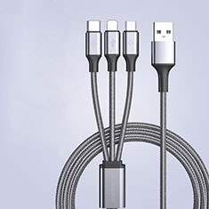 Charger Lightning USB Data Cable Charging Cord and Android Micro USB Type-C 3.5A H01 for Oneplus 12R 5G Dark Gray