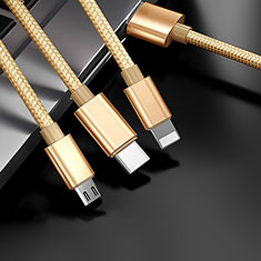 Charger Lightning USB Data Cable Charging Cord and Android Micro USB Type-C 3A H03 for Oppo Reno11 Pro 5G Gold