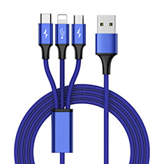Charger Lightning USB Data Cable Charging Cord and Android Micro USB Type-C ML01 for Samsung Galaxy A04s Blue