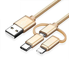 Charger Lightning USB Data Cable Charging Cord and Android Micro USB Type-C ML05 for Oppo Reno6 Z 5G Gold