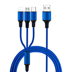 Charger Lightning USB Data Cable Charging Cord and Android Micro USB Type-C ML08 Blue