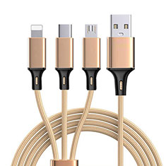Charger Lightning USB Data Cable Charging Cord and Android Micro USB Type-C ML08 for Oneplus Nord N10 5G Gold