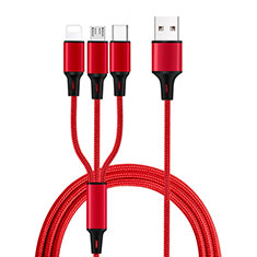 Charger Lightning USB Data Cable Charging Cord and Android Micro USB Type-C ML08 for Oppo F21s Pro 4G Red
