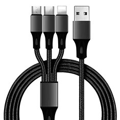 Charger Lightning USB Data Cable Charging Cord and Android Micro USB Type-C ML09 for Alcatel 1 Black