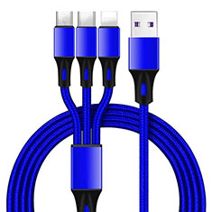 Charger Lightning USB Data Cable Charging Cord and Android Micro USB Type-C ML09 Blue