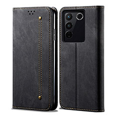 Cloth Case Stands Flip Cover B01S for Vivo V27 5G Black