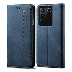 Cloth Case Stands Flip Cover B01S for Vivo V27 5G Blue