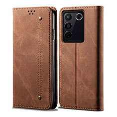 Cloth Case Stands Flip Cover B01S for Vivo V27 5G Brown