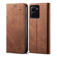 Cloth Case Stands Flip Cover B01S for Vivo X80 Lite 5G Brown