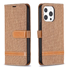 Cloth Case Stands Flip Cover for Apple iPhone 15 Pro Max Brown
