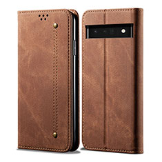 Cloth Case Stands Flip Cover for Google Pixel 6 5G Brown