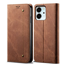 Cloth Case Stands Flip Cover for Huawei Honor 80 SE 5G Brown