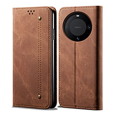 Cloth Case Stands Flip Cover for Huawei Mate 60 Pro+ Plus Brown