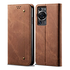 Cloth Case Stands Flip Cover for Huawei P60 Brown