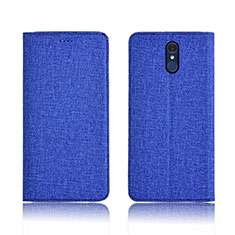 Cloth Case Stands Flip Cover for LG Q7 Blue