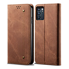 Cloth Case Stands Flip Cover for Oppo Reno6 Pro 5G India Brown