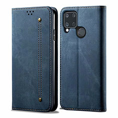 Cloth Case Stands Flip Cover for Realme C15 Blue