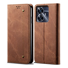 Cloth Case Stands Flip Cover for Realme Narzo N55 Brown