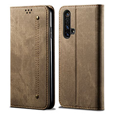 Cloth Case Stands Flip Cover for Realme X50m 5G Brown