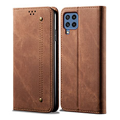 Cloth Case Stands Flip Cover for Samsung Galaxy A22 4G Brown