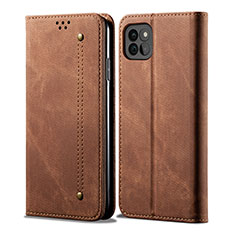 Cloth Case Stands Flip Cover for Samsung Galaxy A22s 5G Brown
