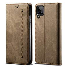 Cloth Case Stands Flip Cover for Samsung Galaxy F12 Khaki