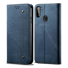 Cloth Case Stands Flip Cover for Samsung Galaxy M11 Blue