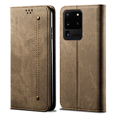 Cloth Case Stands Flip Cover for Samsung Galaxy S20 Ultra Brown