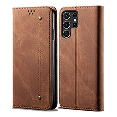 Cloth Case Stands Flip Cover for Samsung Galaxy S21 Ultra 5G Brown