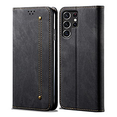 Cloth Case Stands Flip Cover for Samsung Galaxy S23 Ultra 5G Black