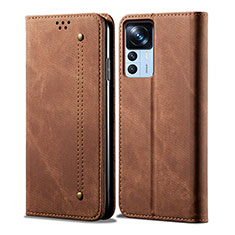 Cloth Case Stands Flip Cover for Xiaomi Mi 12T Pro 5G Brown