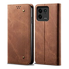 Cloth Case Stands Flip Cover for Xiaomi Mi 13 5G Brown