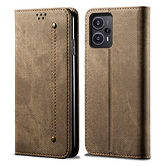 Cloth Case Stands Flip Cover for Xiaomi Poco F5 5G Khaki