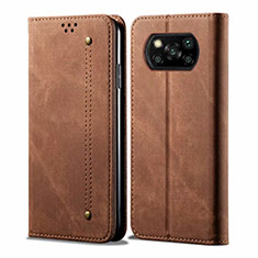 Cloth Case Stands Flip Cover for Xiaomi Poco X3 NFC Brown