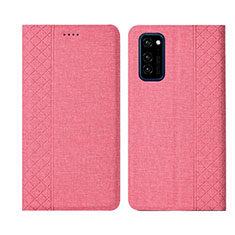 Cloth Case Stands Flip Cover H01 for Huawei Honor V30 Pro 5G Pink