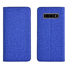 Cloth Case Stands Flip Cover H01 for Samsung Galaxy S10 Plus Blue