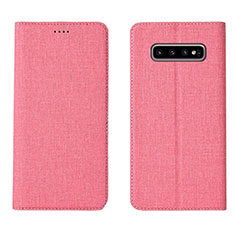 Cloth Case Stands Flip Cover H01 for Samsung Galaxy S10 Plus Pink