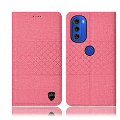 Cloth Case Stands Flip Cover H12P for Motorola Moto G51 5G Pink