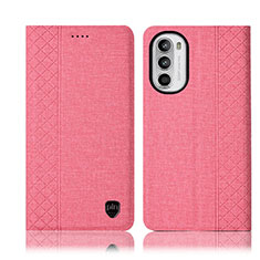 Cloth Case Stands Flip Cover H12P for Motorola MOTO G52 Pink