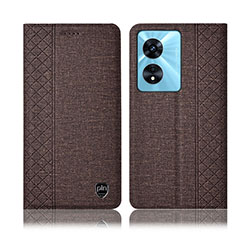 Cloth Case Stands Flip Cover H12P for Oppo A58 4G Brown