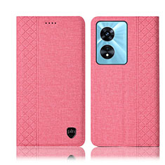 Cloth Case Stands Flip Cover H12P for Oppo A58 4G Pink