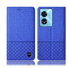 Cloth Case Stands Flip Cover H12P for Oppo A58x 5G Blue