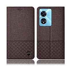 Cloth Case Stands Flip Cover H12P for Oppo A58x 5G Brown