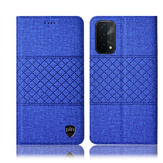 Cloth Case Stands Flip Cover H12P for Oppo A74 5G Blue